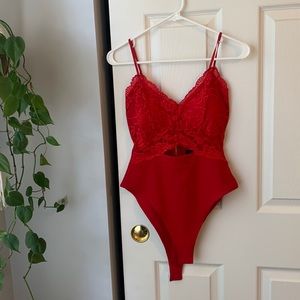 Lace red bodysuit